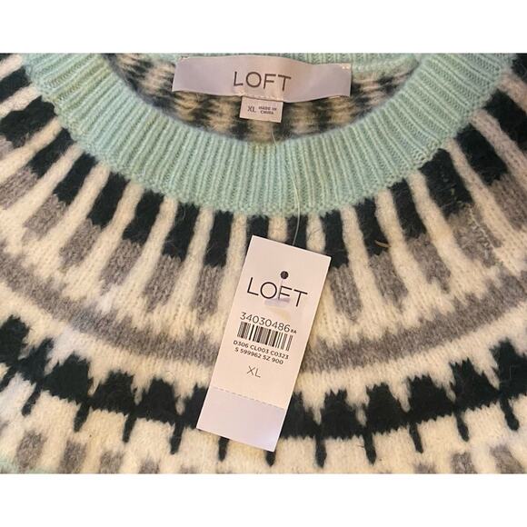 NWT LOFT Fair Isle Sweater Women’s XL Mint Green Multicolor - Picture 2 of 10